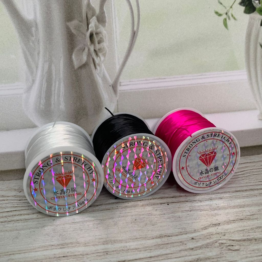 Senar Elastis Gelang Merk Crystal String Ukuran 50 mm Warna Warni Putih Hitam Pink - bahan craft kal