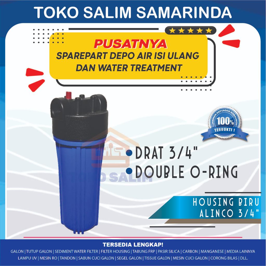 Housing Filter Air AQUACO / ALINCO 10" Drat 3/4" Biru Double O Ring