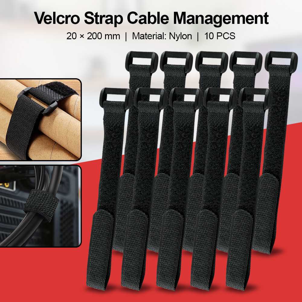 Tali Pengikat Perapih Kabel Velcro Strap Hitam Cable Management 2x20cm 10pcs