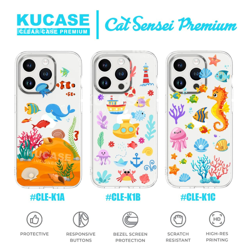 Softcase Premium Clear Case Bening Transparan Motif Watercolor Sea Animal CLE-K1 Case Case Redmi Not