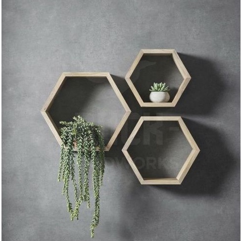 SUPER HexagonalRak dinding HexagonalRak BukuHiasan DindingRak Hexagonal 1 Set