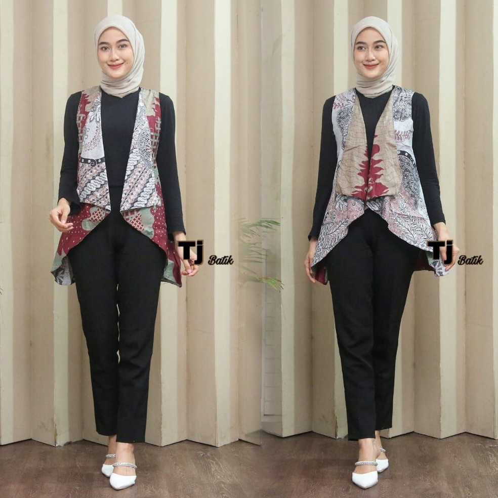 KODE D55B Outer Batik Wanita Modern Motif Bolak Balik Blazer Batik Kekinian Rompi Batik 2 Motif