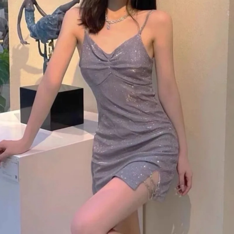 purple glitter bodycon dress / lilac sparkling party short dress preloved