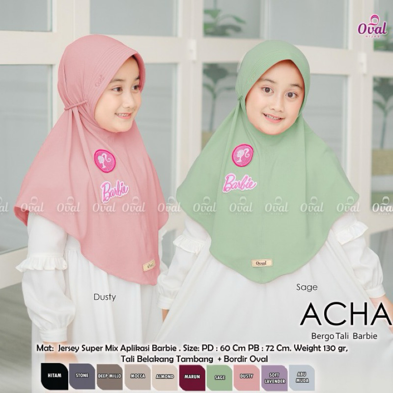 Acha Hijab Kids Original Oval Hijab Anak Jersey Super Pad Hijab Kids Oval Hijab Acha Barrbie Hijab A