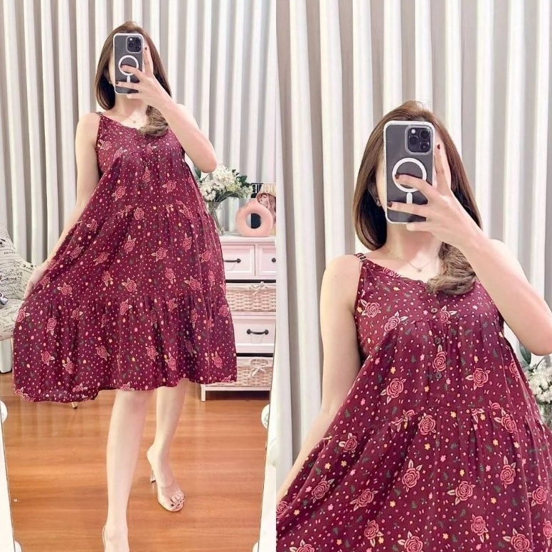 KODE Q37N SALSA DRESS LD 11 MOTIF BUNGA DASTER YUKENSI DASTER BALI MIDI DRESS DASTER RAYON PREMIUM