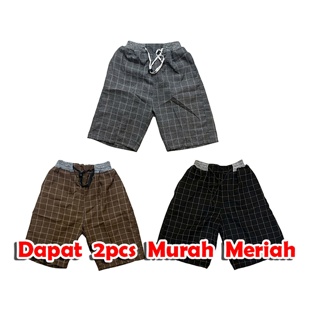 Paket 2pcs Celana Pendek Pria Tartan Motif Kotak Kotak Rib Kolor Dewasa Bahan Semiwoll