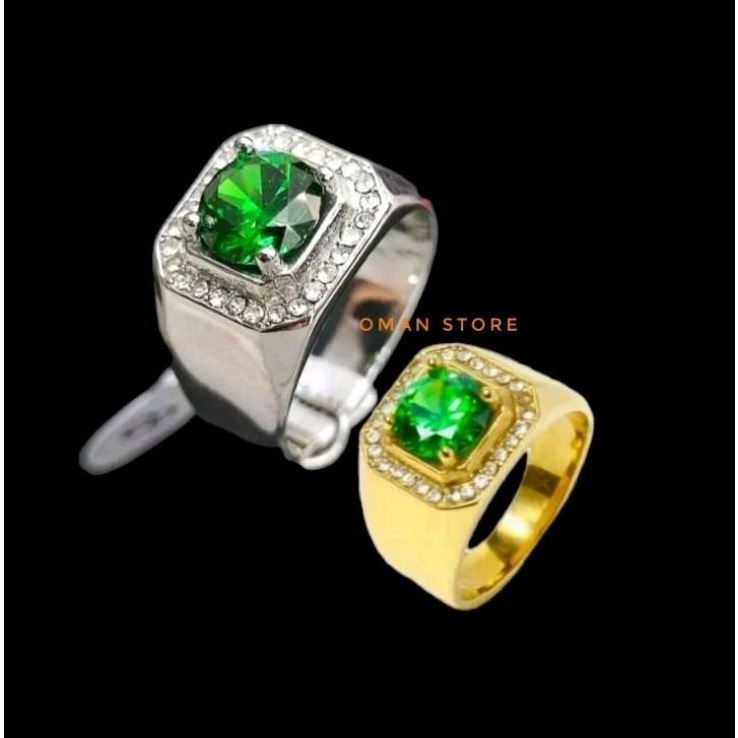 Cincin Batu Permata Hijau Super Mewah Cincin Pria Wanita