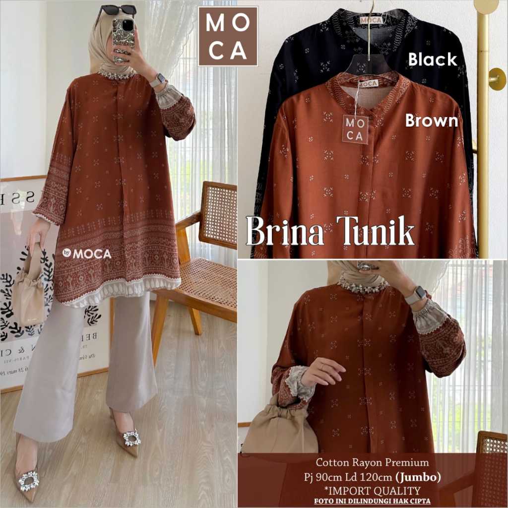 Atasan wanita Tunik jumbo motif kualitas import Original Moca - Brina