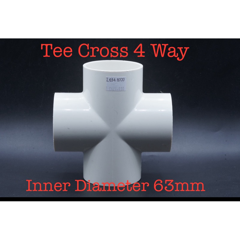 Fitting 4 Arah Way Tee T Cross White Inner Diameter 63mm 63 mm for Pipa PVC 2-1/4 inch Hidroponik Ko