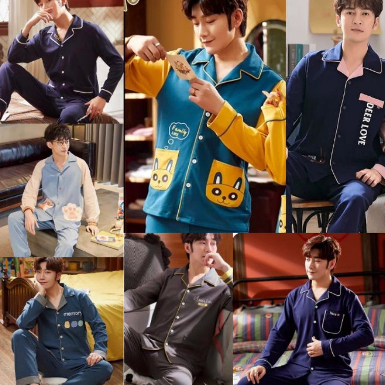 KODE Y39A SETELAN SETCEL BAJU PIYAMA SET BAJU TIDUR PRIA DEWASA PP PANJANG KATUN IMPORT PREMIUM TEBA