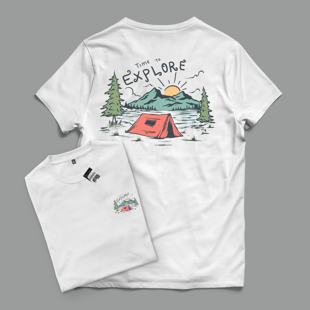 Kaos Distro Pria / Baju Distro Pria / Kaos Distro Cowok / PUTIH EXPLORE