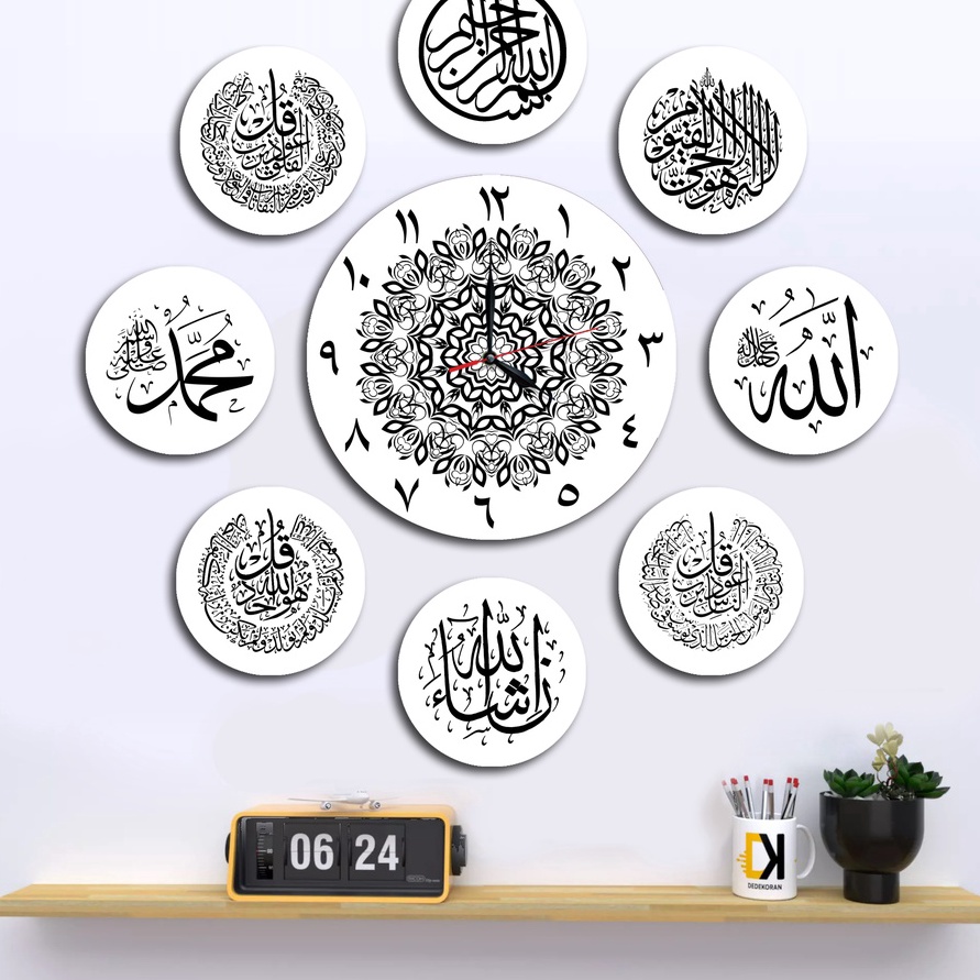 Langka Jam Dinding Kayu Bulat Jumbo 1 Set Kaligrafi dekorasiku