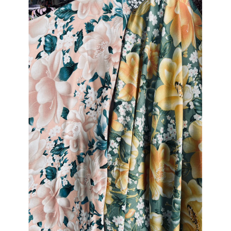 kain katun rayon viscose premium motif bunga besar terbaru