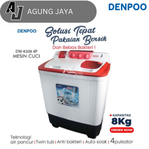 MESIN CUCI DENPOO DW 8308 8KG 2 TABUNG DW8308 8 KG TWIN