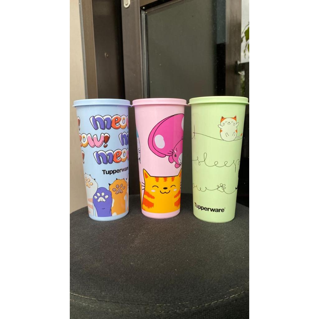 giant tumbler gelas Tupperware promo MOTIF CAT tutup FLAT