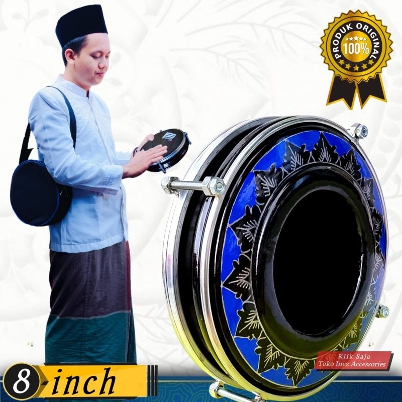 Tam atau Kepak Tung Hadroh Rebana 8 inch Hitam Biru Power Beat Hitam
