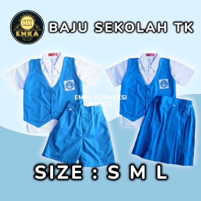 Setelan PENDEK Baju Seragam TK warna BIRU PUTIH NASIONAL