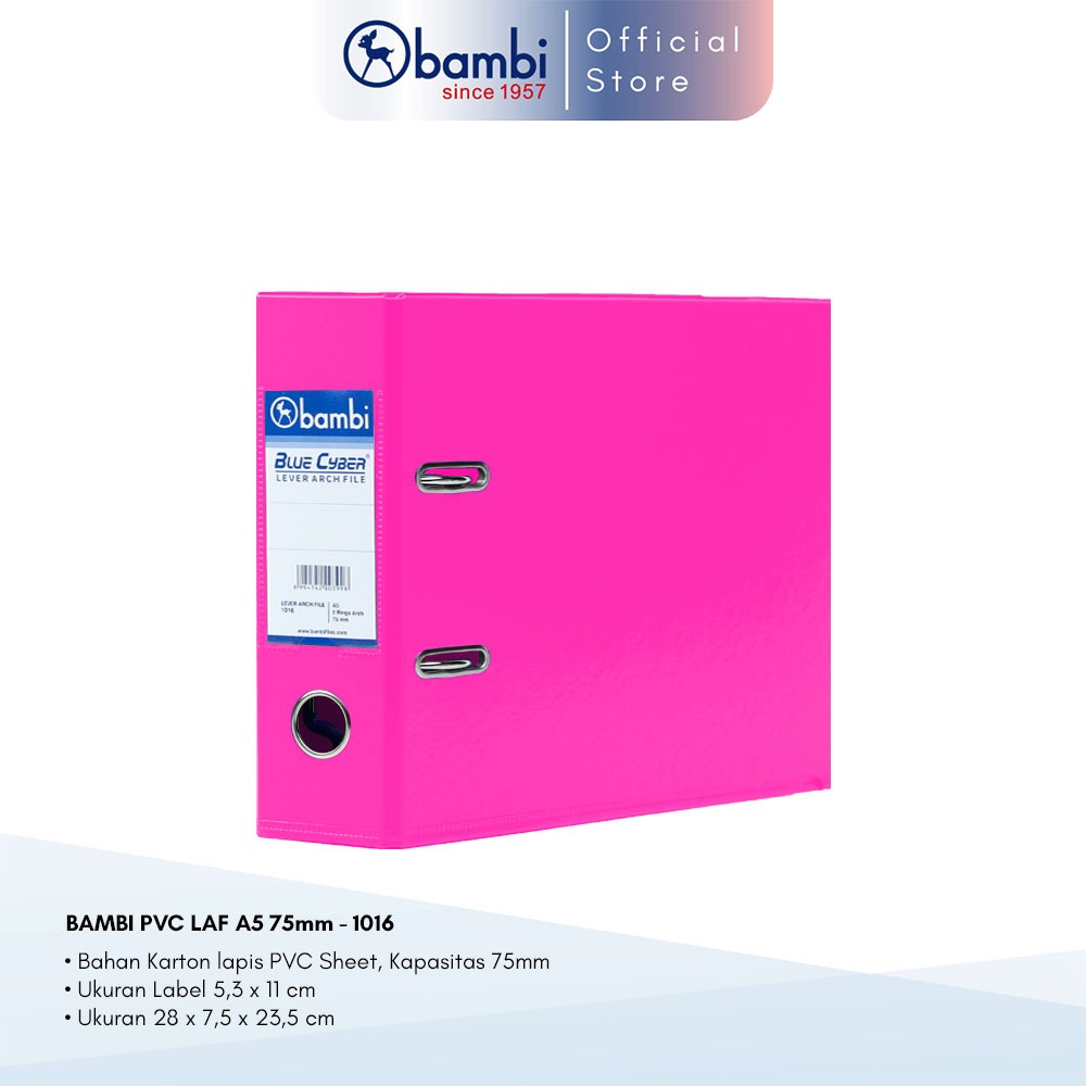 

Bambi Ordner A5 JUMBO SIZE 75 mm Special Colour Fluoro Pink PVC Lever Arch File kode 1016