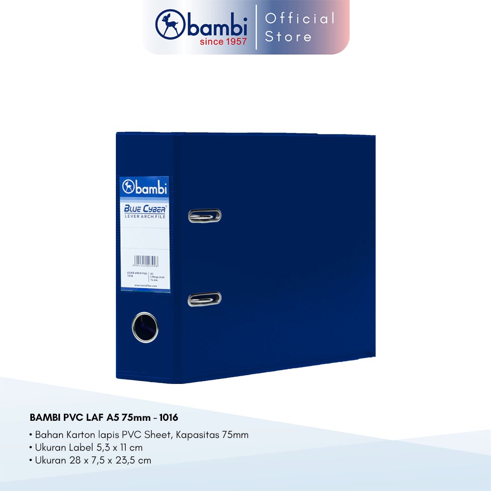 

Bambi Ordner A5 JUMBO SIZE 75 mm Special Colour Blue PVC Lever Arch File kode 1016