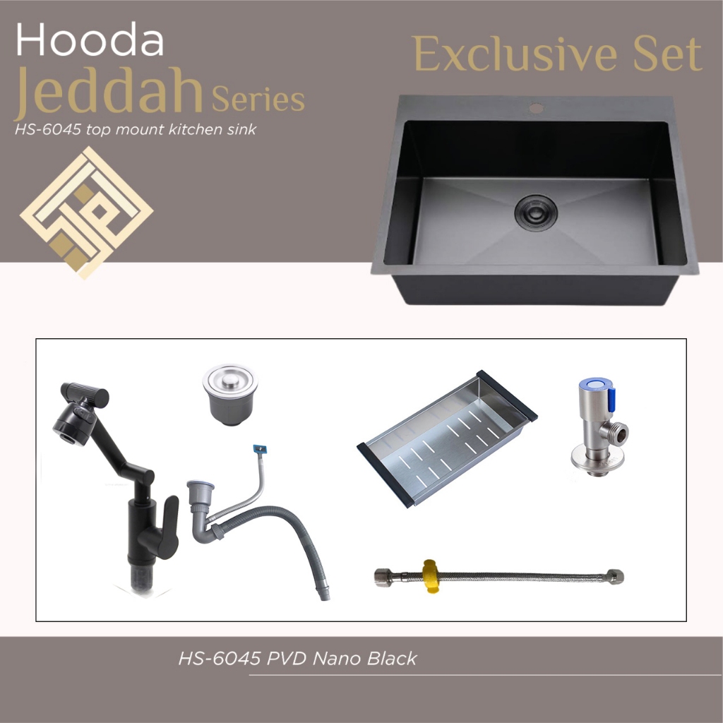 HOODA - Kitchen Sink Black Nano / Bak Cuci Piring 6045 Stainless + kran