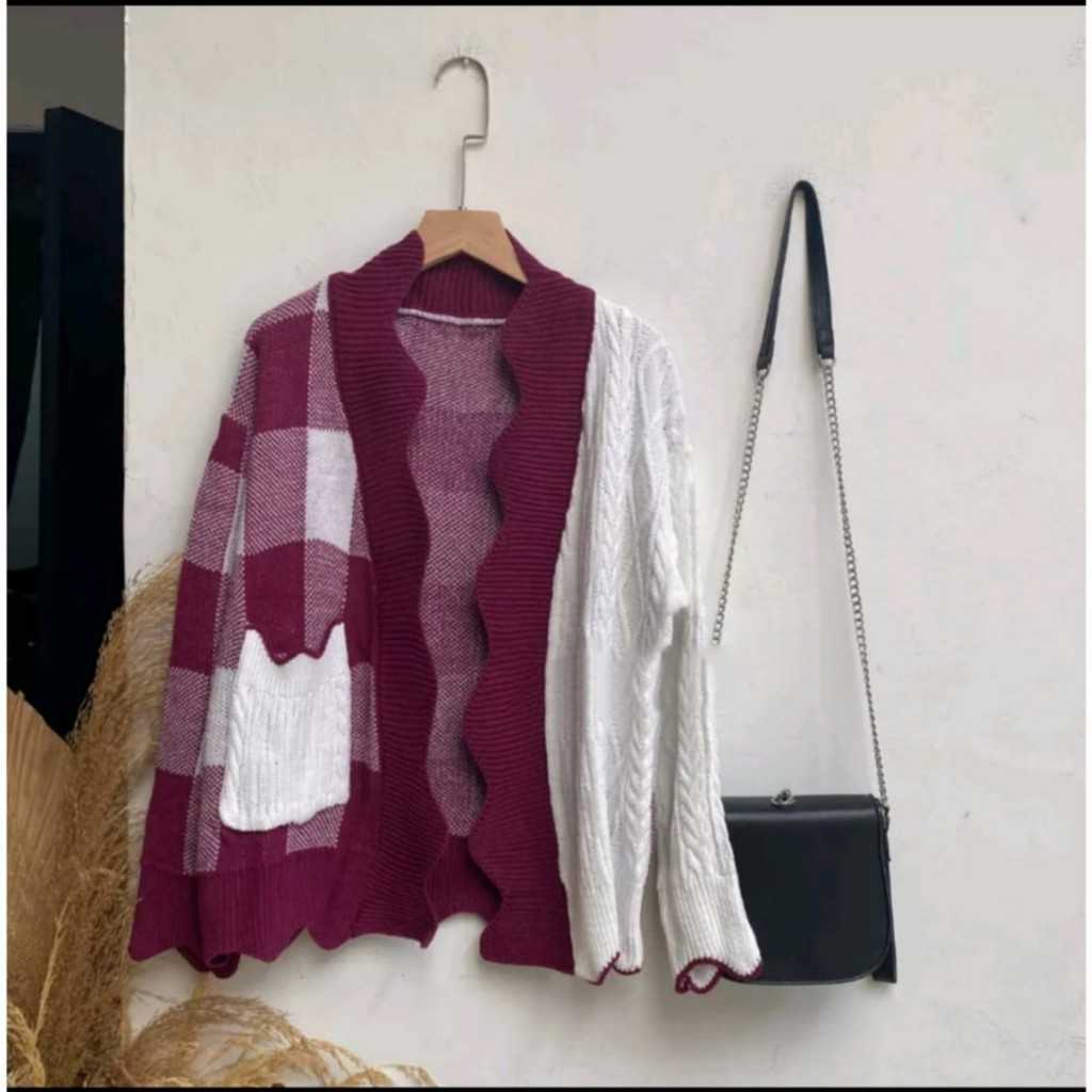 Fluor.Inc - Cardigan Rajut Motif Korea Style - Cardigan Rajut Wanita Oversize Premium - Cardigan Raj