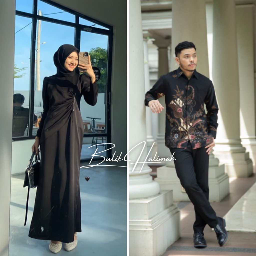 Set Couple Diva Dress Satin Silk Dress Polos Baju Bridesmaid Dress Hitam Polos Payet Mutiara Body Co