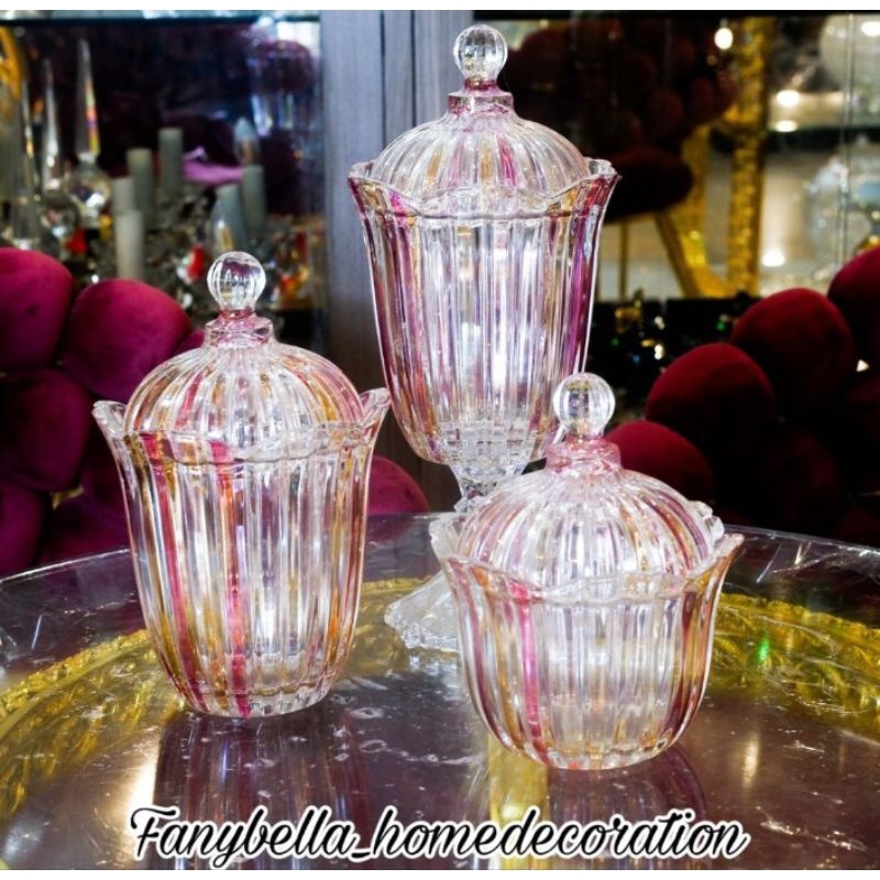 Toples Kristal SOGA Keramik Merah kuning Tertutup Kaca Mewah Import Dekorasi Rumah