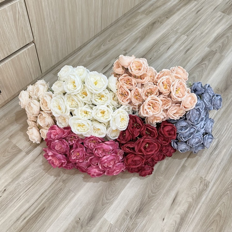 Bunga Mawar Austin Rose Artifisial 7 Cabang Tangkai Plastik / Bunga Buket Pajangan Premium