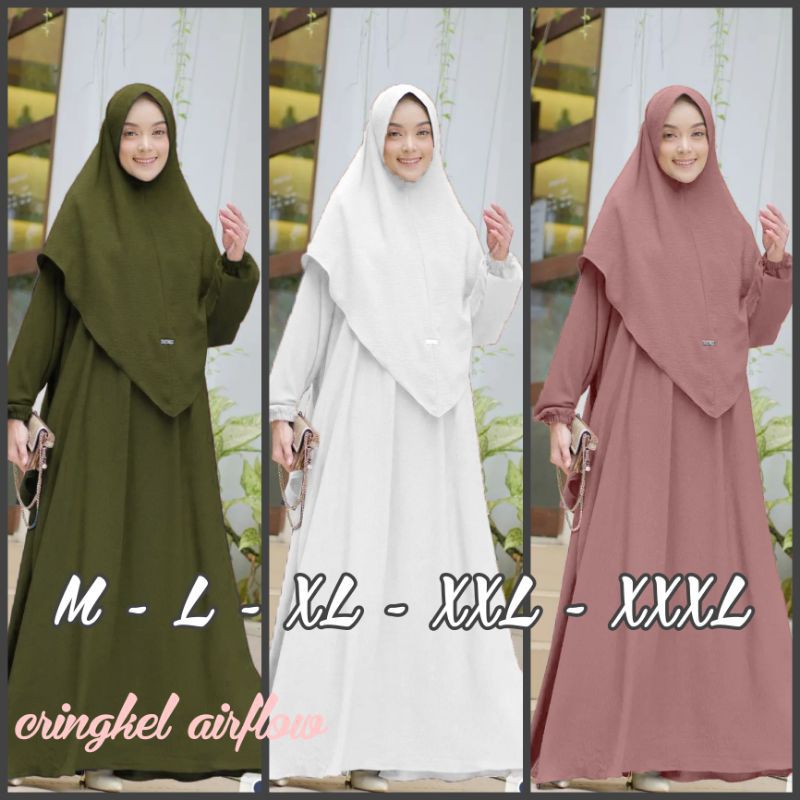 ORIGINAL ( HARGA GROSIR ) GAMIS SYARI SET HIJAB AMARA BAHAN CRINKLE AIRFLOW PREMIUM DRESS BUSUI