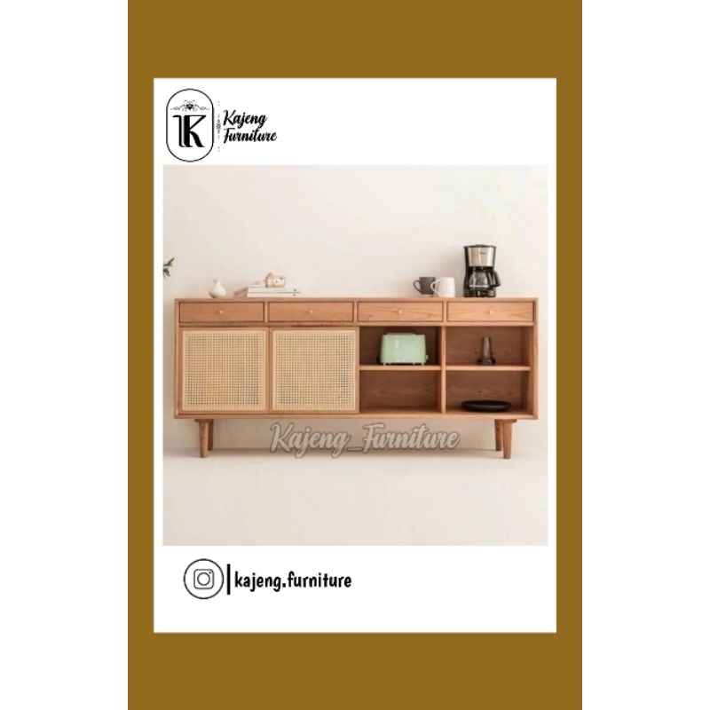 Buffet jati rotan, buffet minimalis, buffet kayu jati, buffet retro, buffet scandinavian, buffet mod