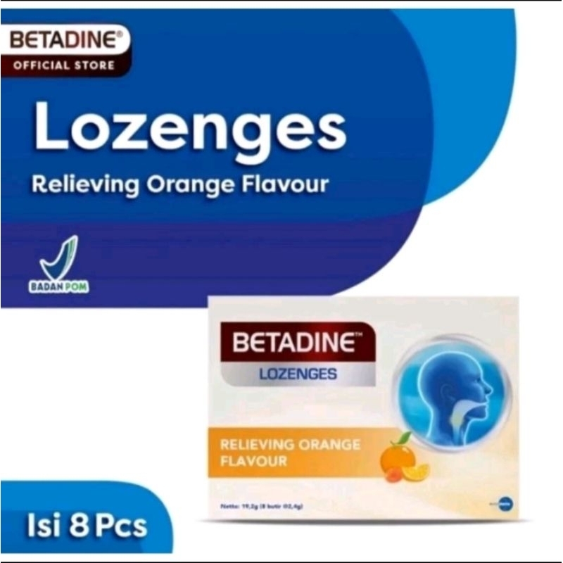 

Betadine Lozenges Orange Plavour Permen Pelega Tenggorokan 1 pack Isi 8 butir