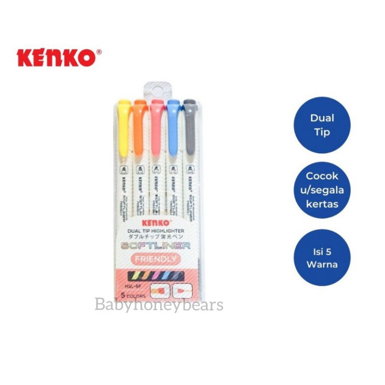 

PROMO TERBATAS Kenko Textliner Softliner Friendly Dual Tip Highlighter Isi 5 Warna
