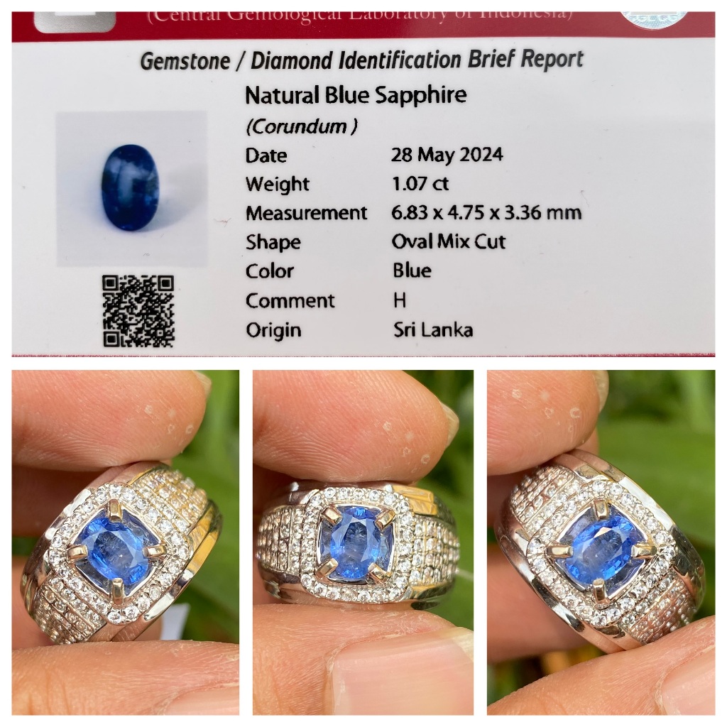 Natural 1.07ct blue sapphire heat srilanka ceylon memo cgl