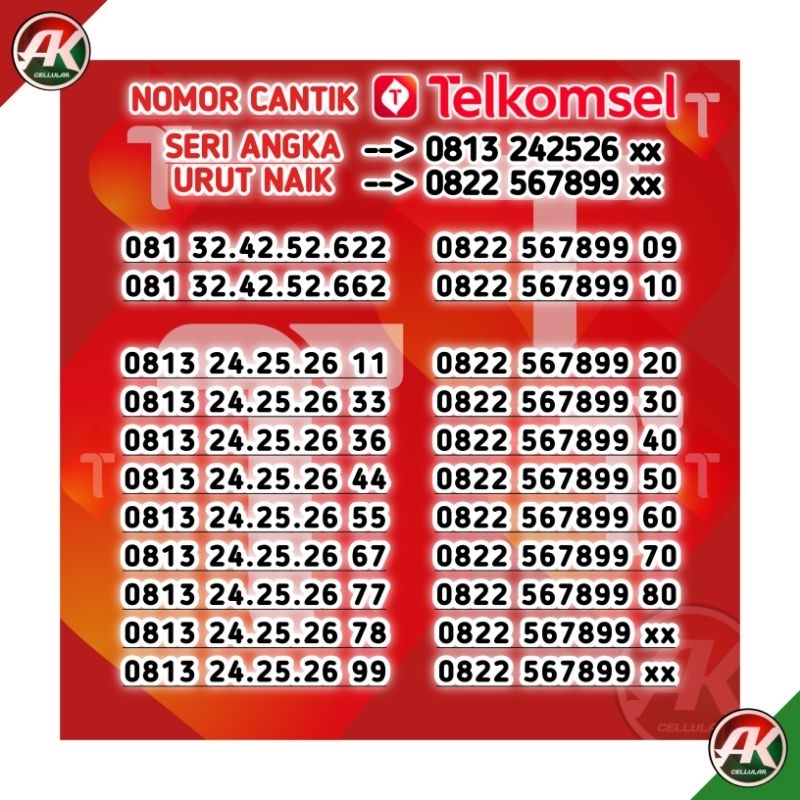 No Cantik Kartu Perdana Telkomsel Simpati As Loop Cantik Seri AABB ABAB AAAB