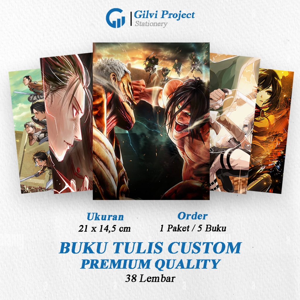 

Buku Tulis Sekolah Custom Tema ATTACK ON TITAN 1 Bergaris 38 Lembar 1 Pak Isi 5 Buku/ Buku Tulis Anime/ Buku Aesthetic/ Buku Catatan