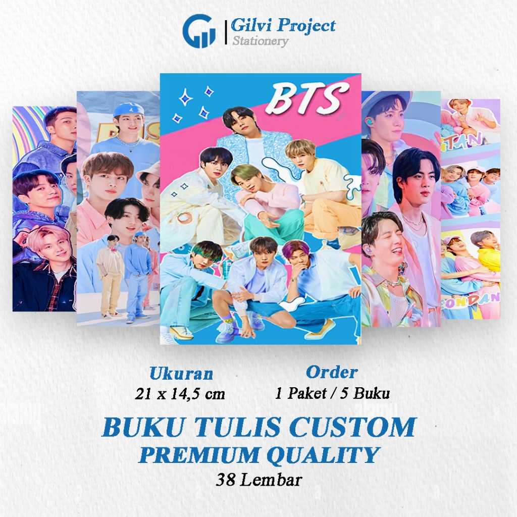 

Buku Tulis Sekolah Custom Tema BTS Bergaris 38 Lembar 1 Pak Isi 5 Buku/ Buku Tulis Anime/ Buku Aesthetic/ Buku Catatan