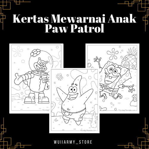 KERTAS GAMBAR / KERTAS MEWARNAI / SPONGEBOB / KERTAS MEWARNAI ANAK