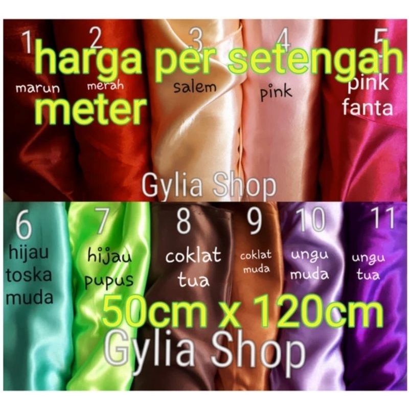 Per ½ meter Kain Satin Polos / Satin Super / Satin Dekorasi Per ½ meter  50cm X120cm(½ meter)