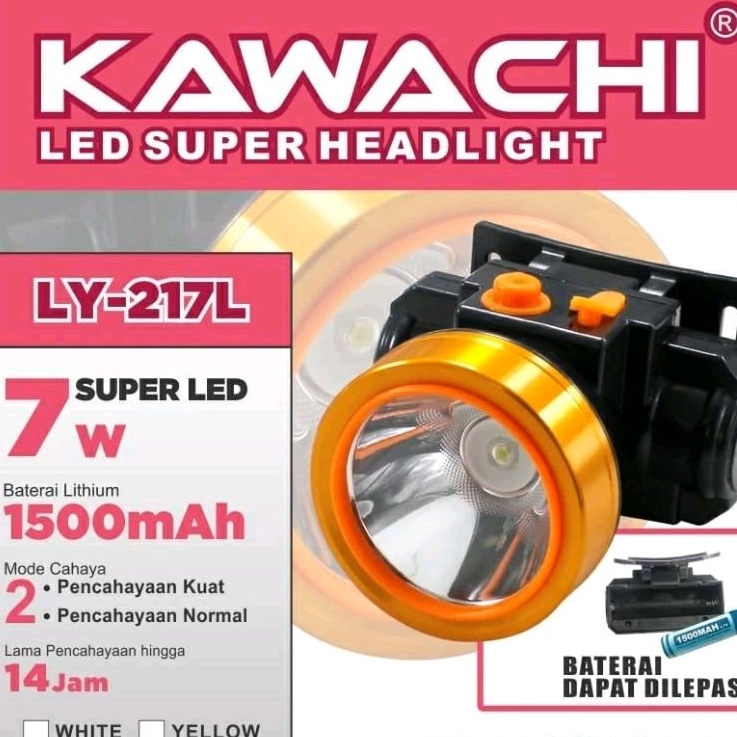 Senter Kepala LED Kawachi 7 Watt LY-217L 7w Baterai Dapat Dilepas