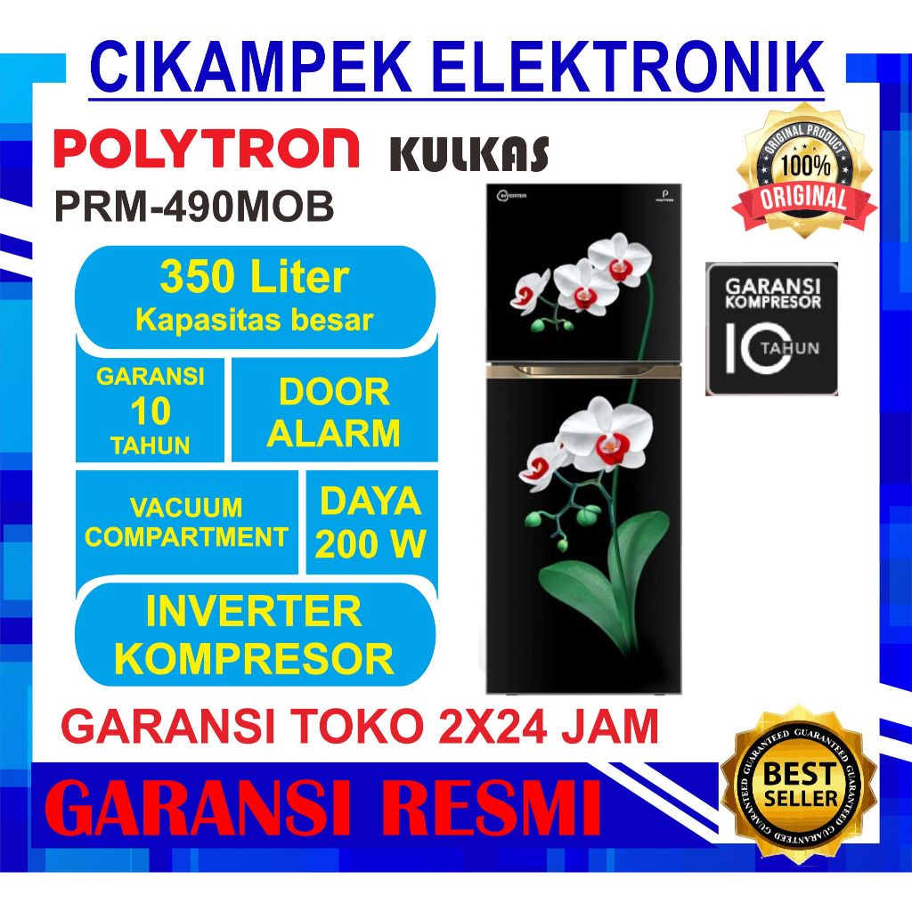 Kulkas Polytron PRM 495MOB 2 Pintu Belleza Jumbo 350 Liter