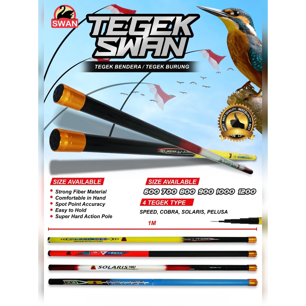 Tegek Swan, Tegek Swan Fiber PELUSA, Warna Biru Muda, 6m. 7m, 8m, 9m, 10m, 12m, Ujung Cincin.