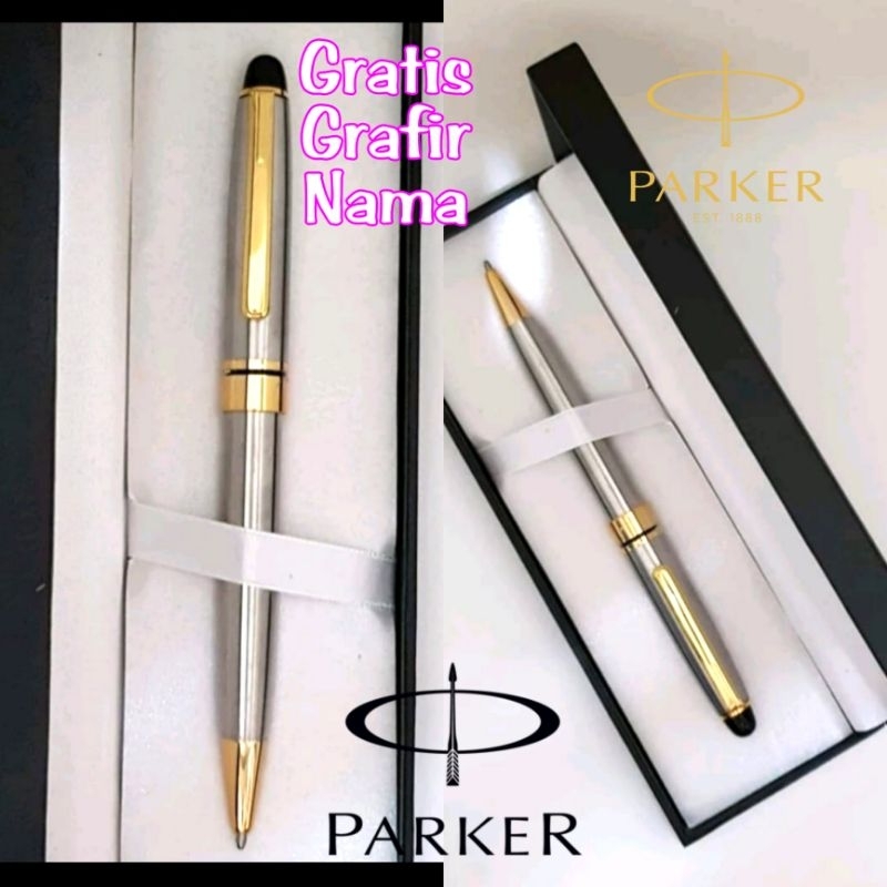 

pulpen bolpoint stainless parker exclusive gratis grafir nama/logo