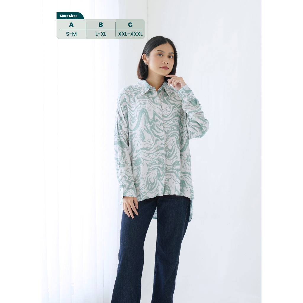 Ixora Rana Oversized Shirt - Kemeja Wanita Oversize Lengan Panjang Motif Abstrak