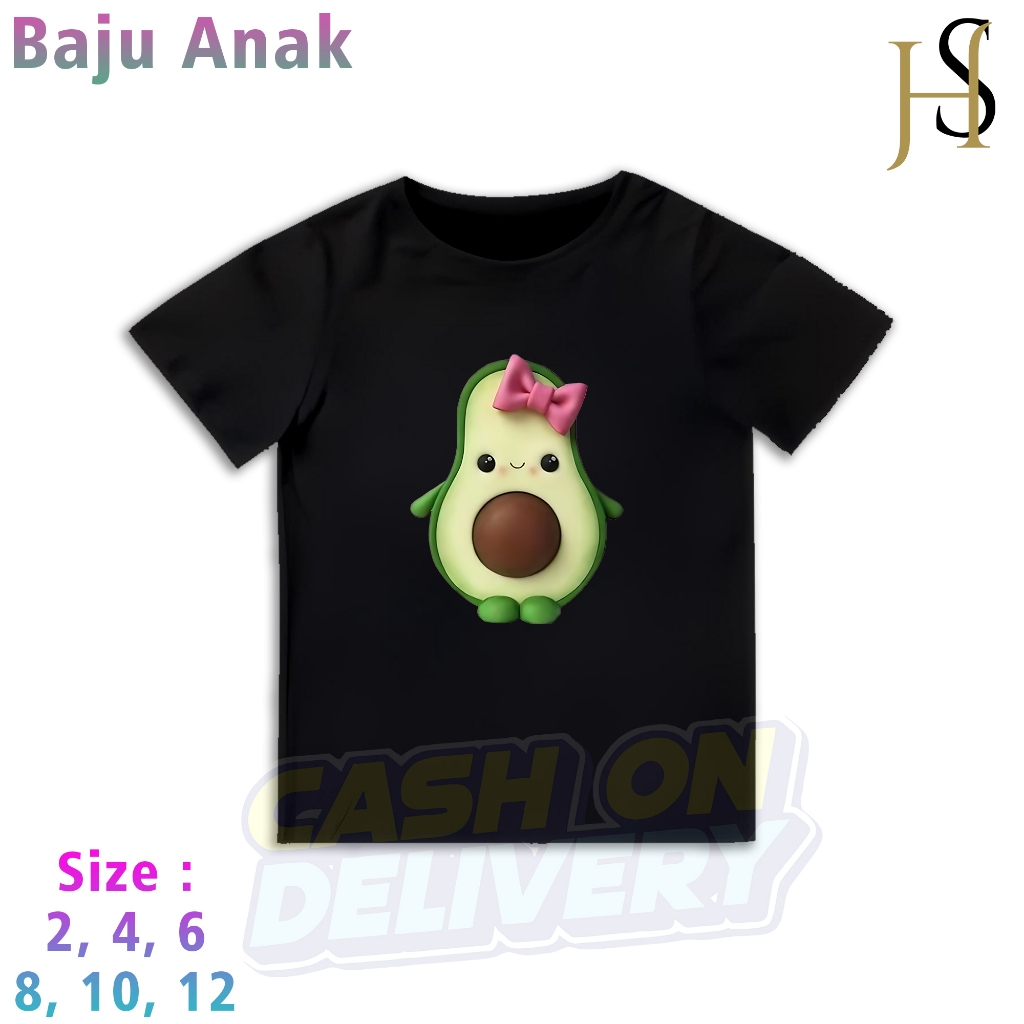 Baju Kaos Anak Baju Kaos Distro Sablon Gambar Alpukat 3D - 3D Avocado - Kaos Anak Alpukat Lucu Kaos 