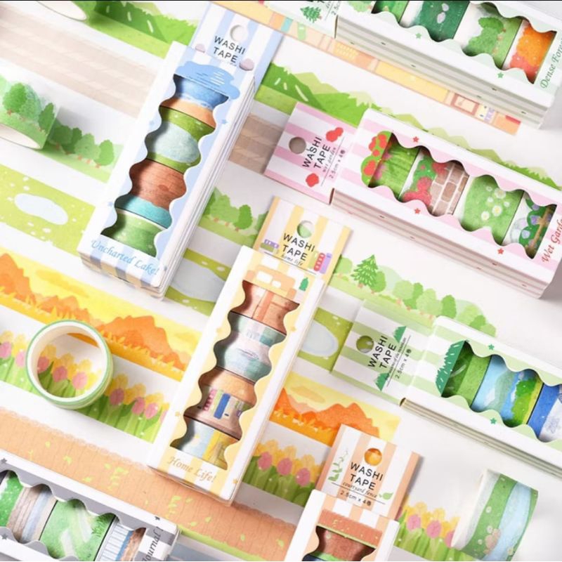 

COD 4 Pcs Washi Tape Landscape Motif Nature Alam Pemandangan / DIY Paper Tape