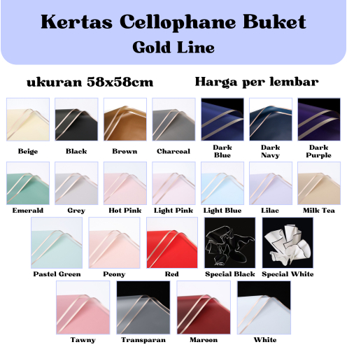 

SDG1 [5 LEMBAR] Kertas Cellophane Buket (Gold Line) Flower Wrapping Paper Celophane / Chellophane