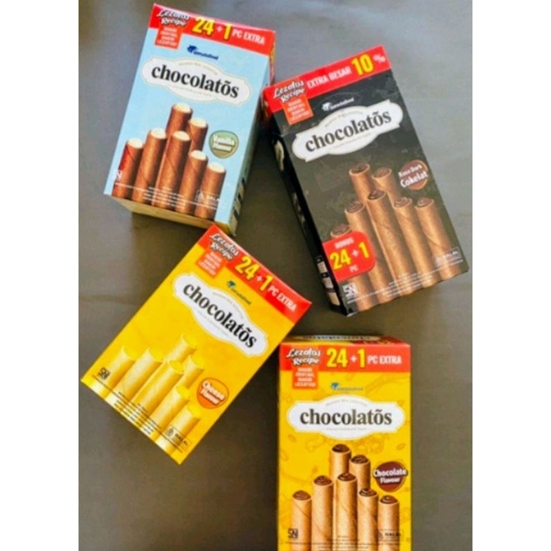 

Chocolatos Wafer Roll 1000, 1 Pack Isi 24 Pcs / Chocolatos Wafer Roll 500, 1 Pack Isi 24 Pcs