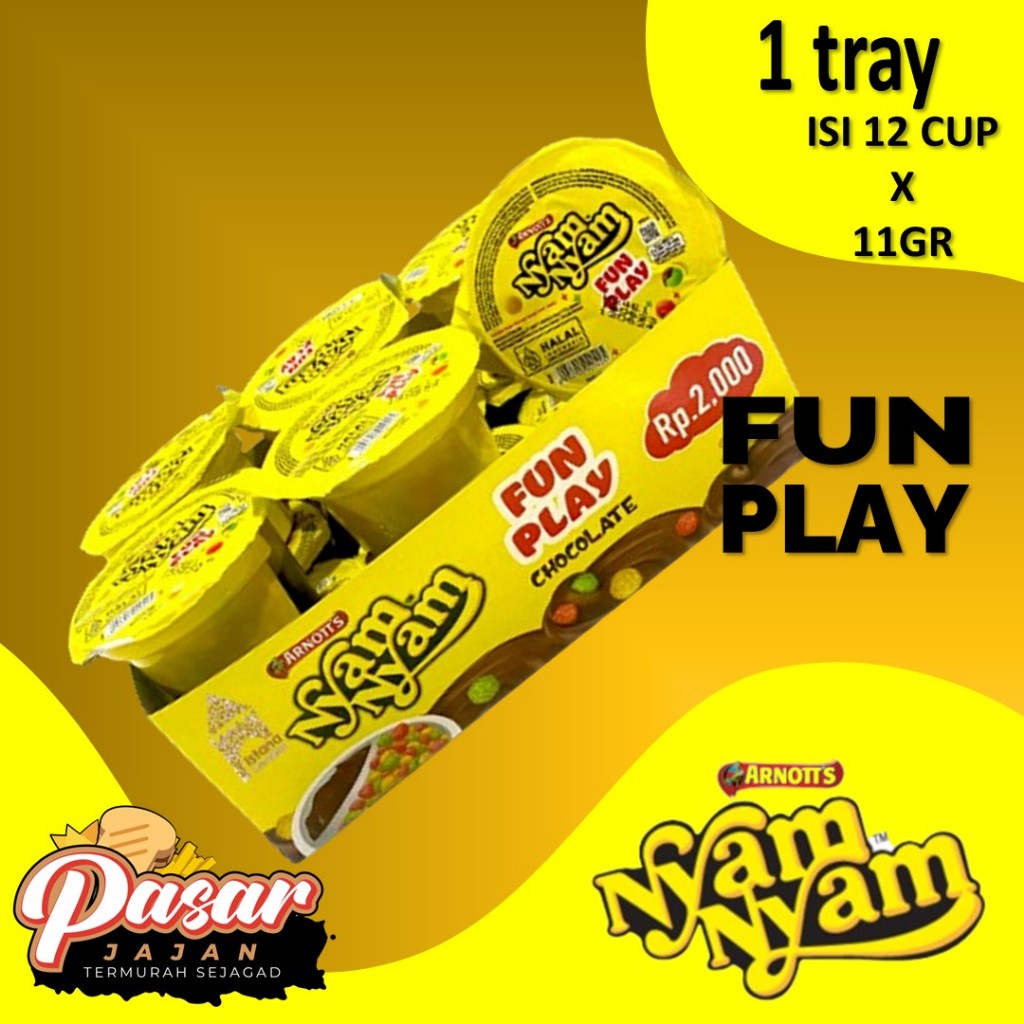 

Arnott's Nyam-Nyam FUN PLAY Chocolate Harga 1 Pack/ Tray Isi 12X11Gr