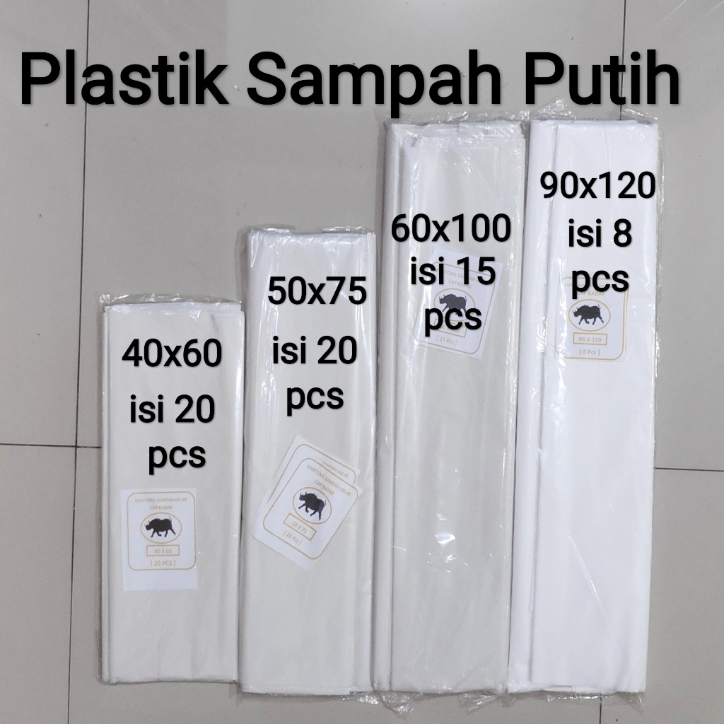 1 pack, plastik sampah putih 50x75 @20pcs, kantong plastik sampah putih, plastik putih, kantong puti