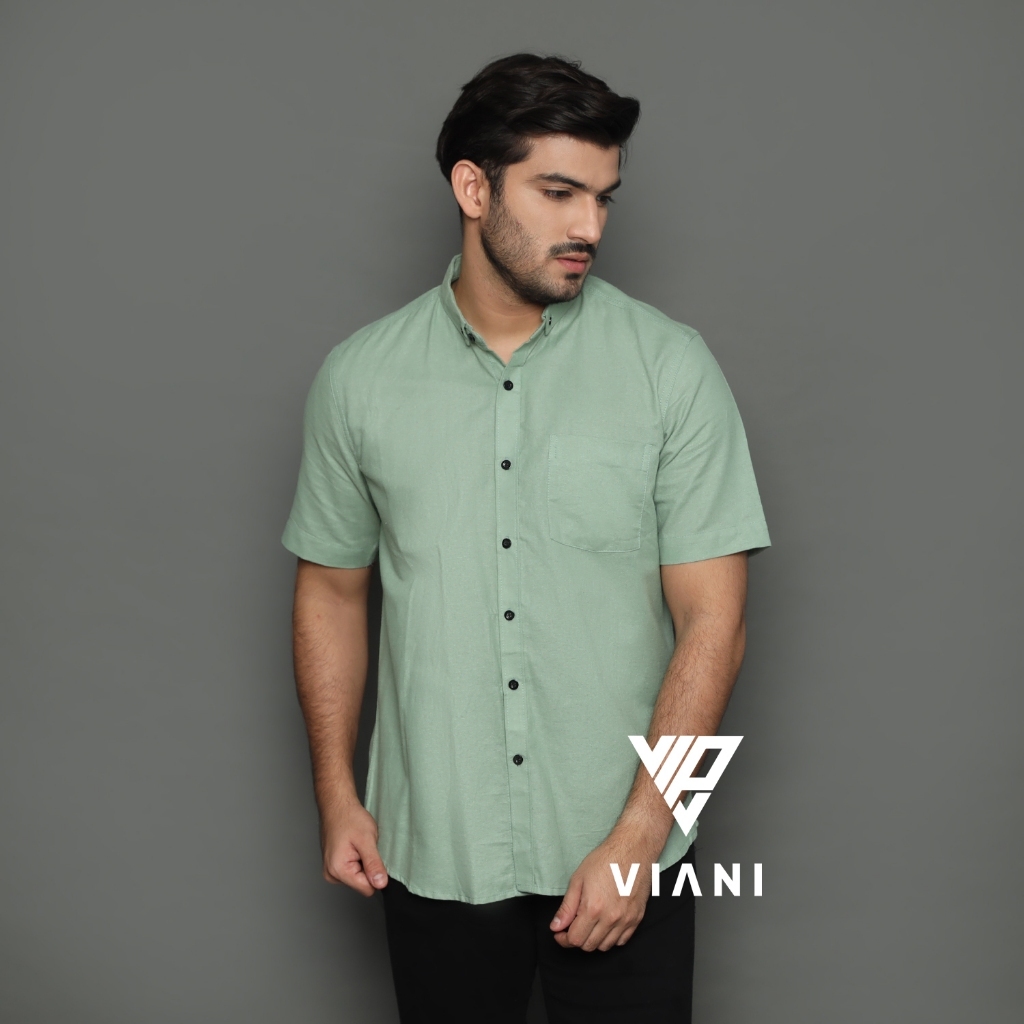 KEMEJA PRIA LENGAN PENDEK HIJAU SAGE